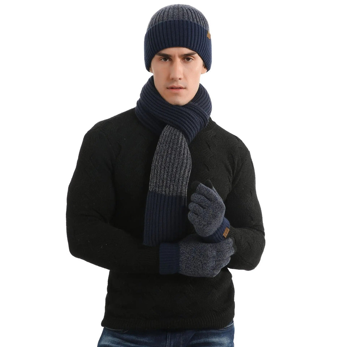 Winter Beanie Schal Set gestrickt zweifarbig - Bordeaux