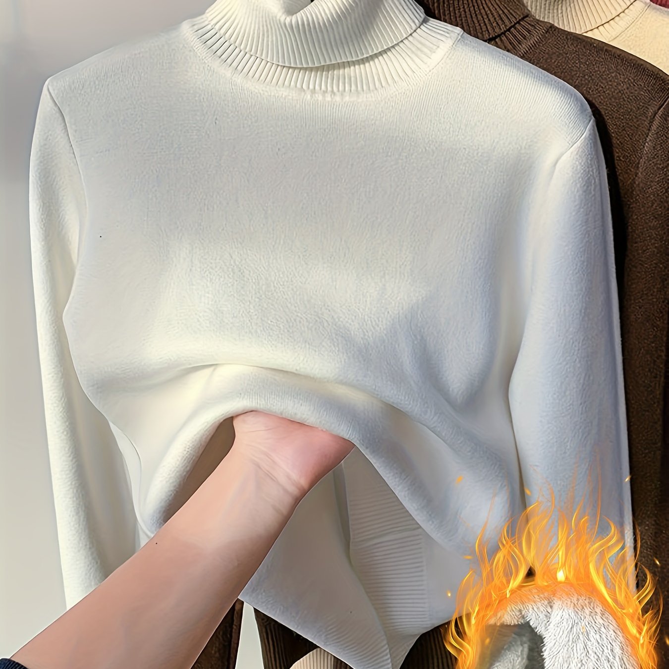 Damen Rollkragenpullover mit Plüschfutter – warm, Langarm