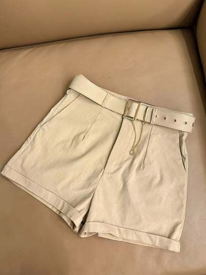 Damen Outfit Set – Elegantes T-Shirt mit Gürtelshorts für Alltag & Freizeit