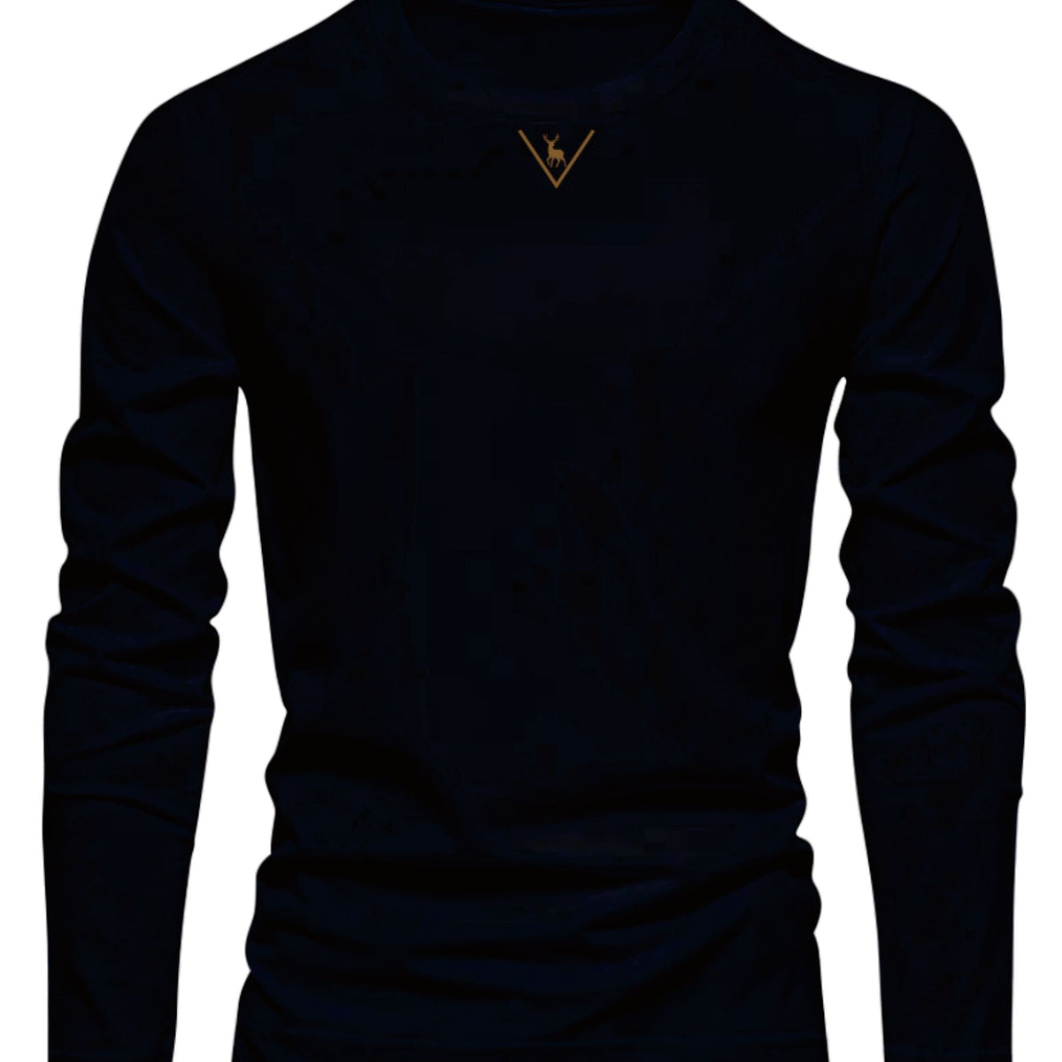 Herren Langarmshirt Rundhals mit Hirsch-Logo, Freizeit T-Shirt