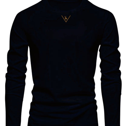 Herren Langarmshirt Rundhals mit Hirsch-Logo, Freizeit T-Shirt