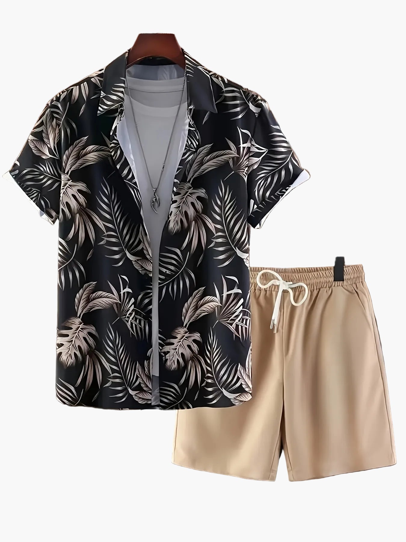 Herren Sommer Strand Set – Kurzarm Hemd mit tropischem Print und Shorts, Freizeitmode für Urlaub