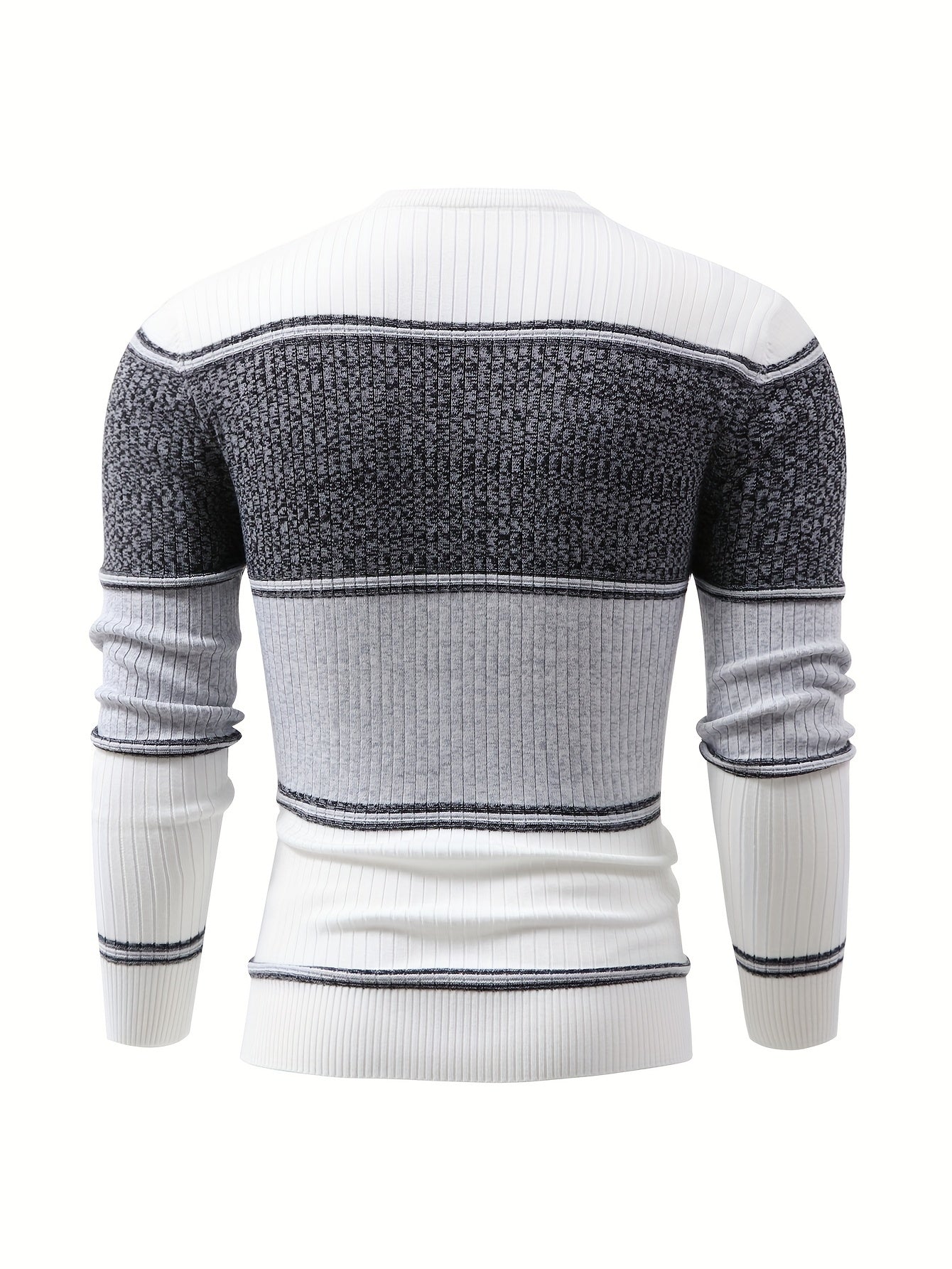 Herren Pullover Langarm Gerippt mit Geometrischem Muster Schwarz Weiß