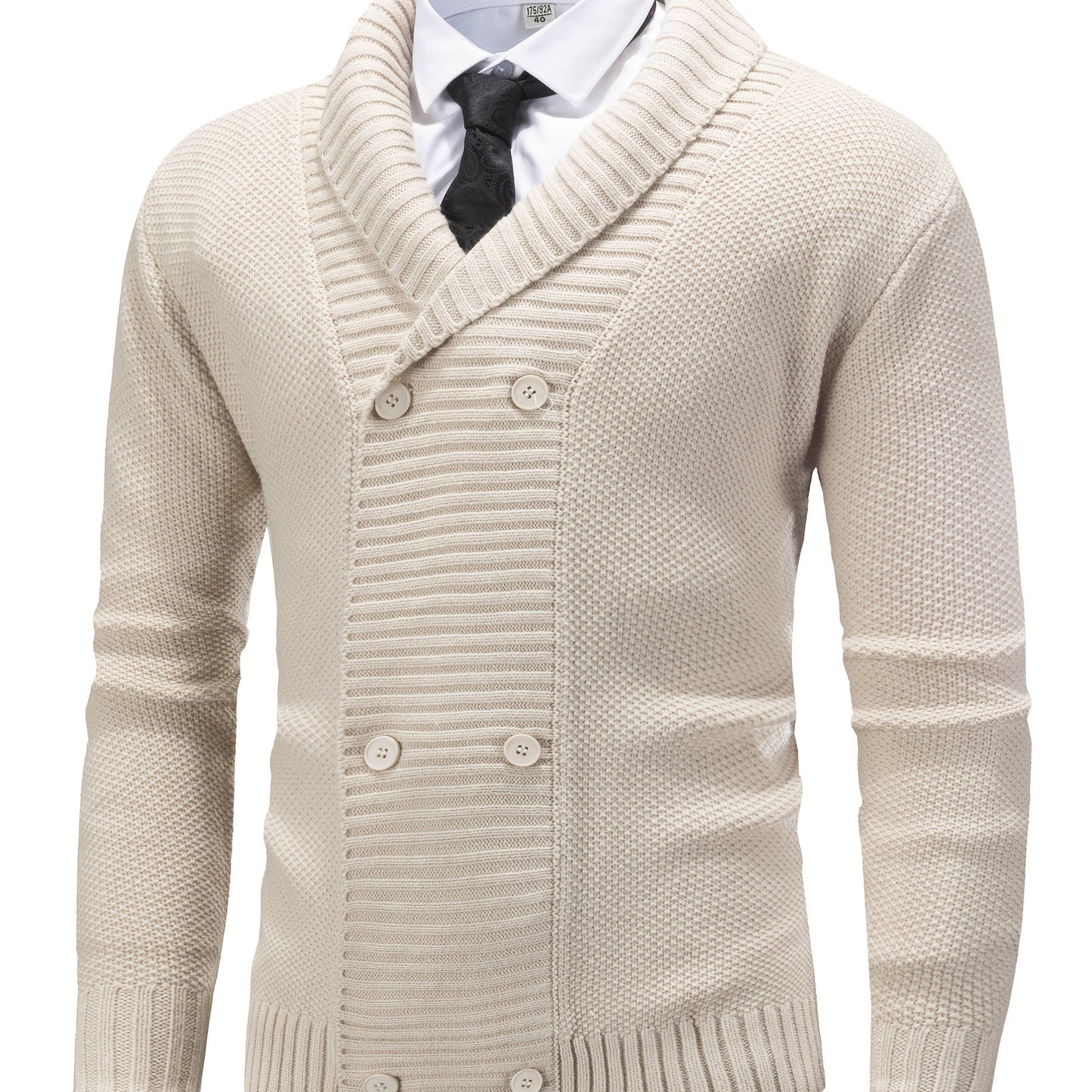 Herren Strickjacke Beige Zweireiher Schalkragen Strick Cardigan