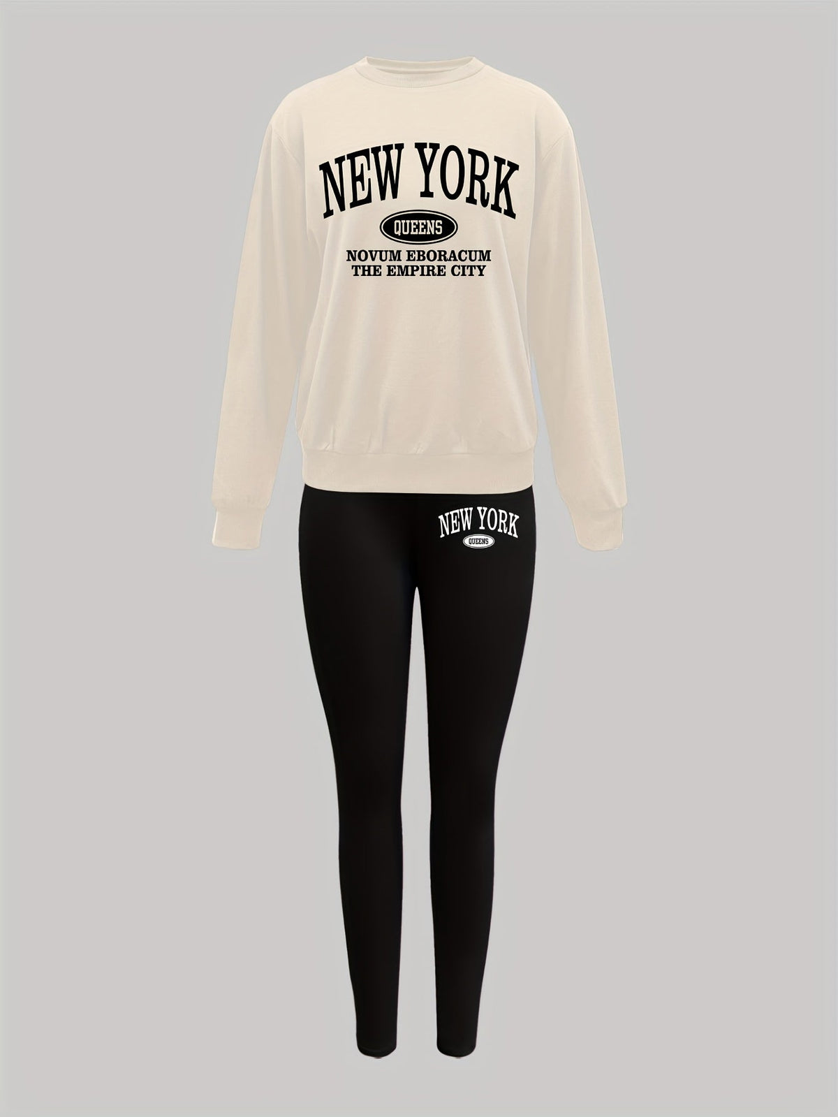 Damen Set: Pullover & Leggings mit 'New York Queens' Print, Rundhalsausschnitt