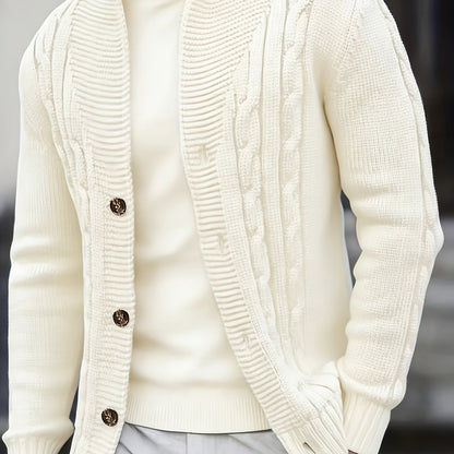 Herren Strickjacke Zopfmuster mit Schalkragen und Knöpfen