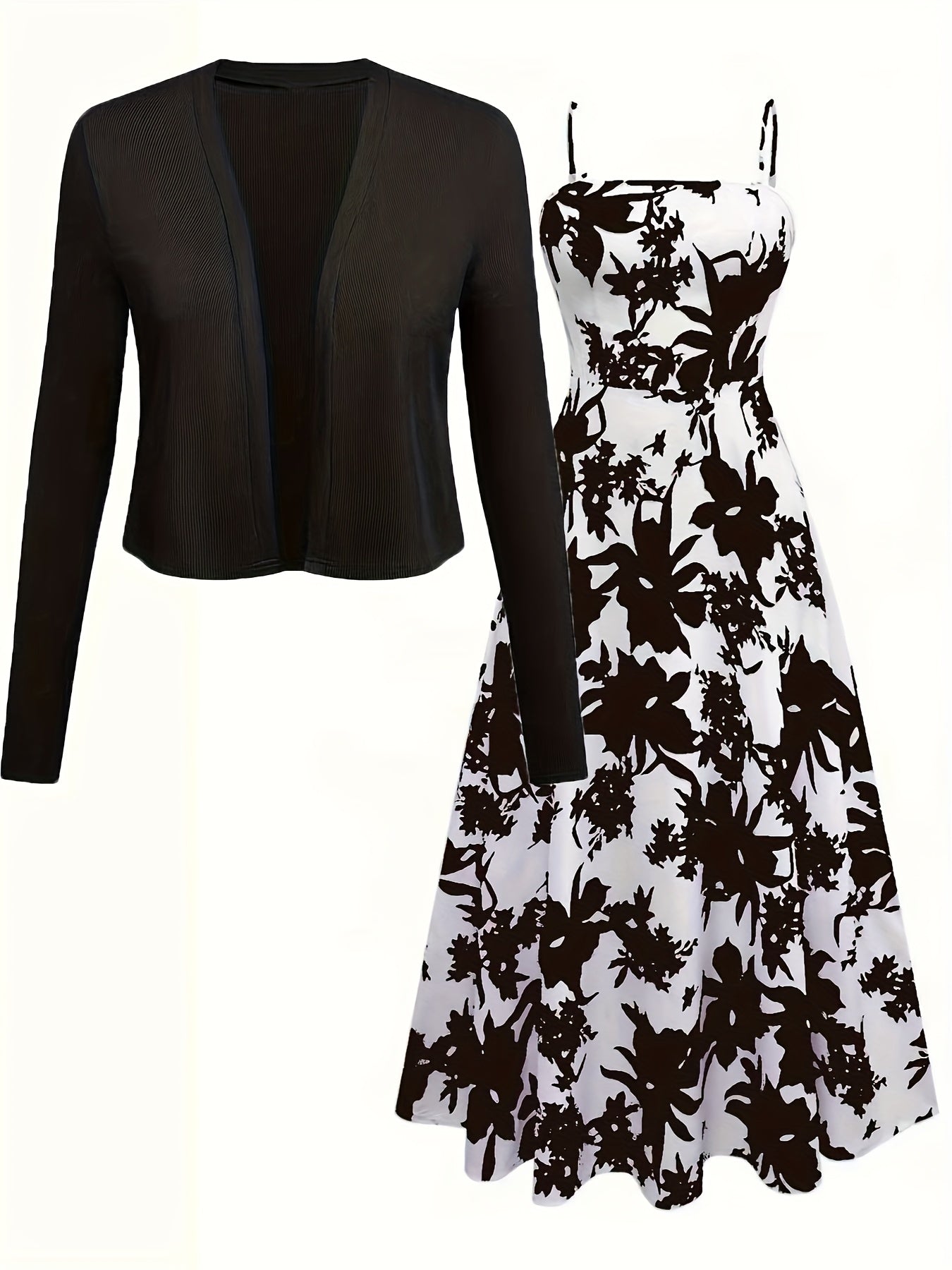 Damen Midikleid mit Blumenmuster und Cardigan – Elegantes Freizeit-Outfit Set für Frühling & Sommer