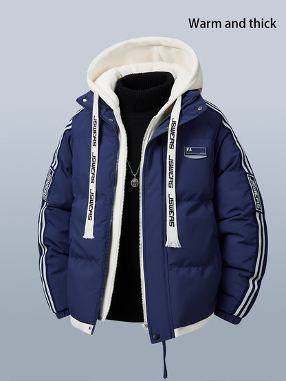 Winter Steppjacke mit Kapuze für Herren, gefüttert, Kontraststreifen