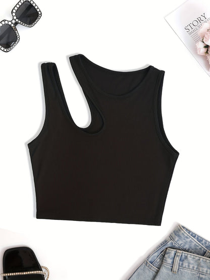 Damen Asymmetrisches Rib-Crop Top für Sommer, Modisches Streetwear Oberteil