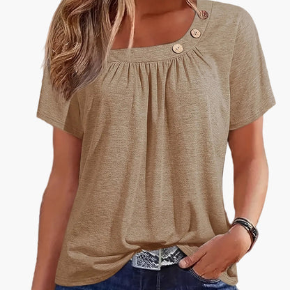 Damen Shirt mit asymmetrischem Ausschnitt und Knopfdetails – Modisches Freizeit Oberteil