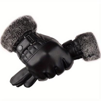 Schwarze Winterhandschuhe mit Kunstpelzbesatz und Schnalle