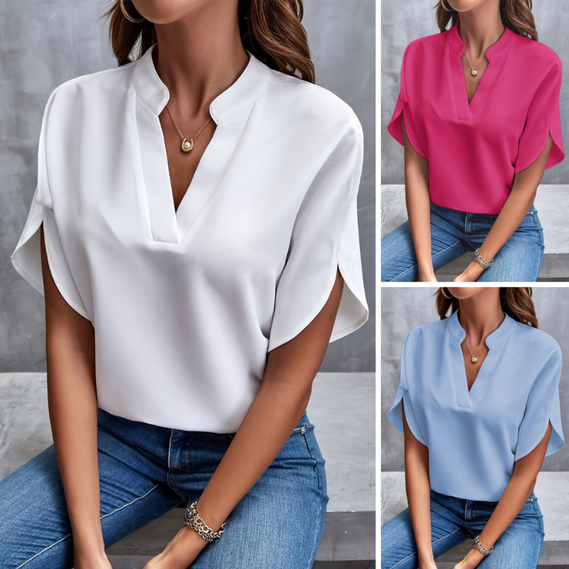 Damen Sommerbluse mit V-Ausschnitt – Luftig, Modern & Vielseitig für Alltag und Freizeit
