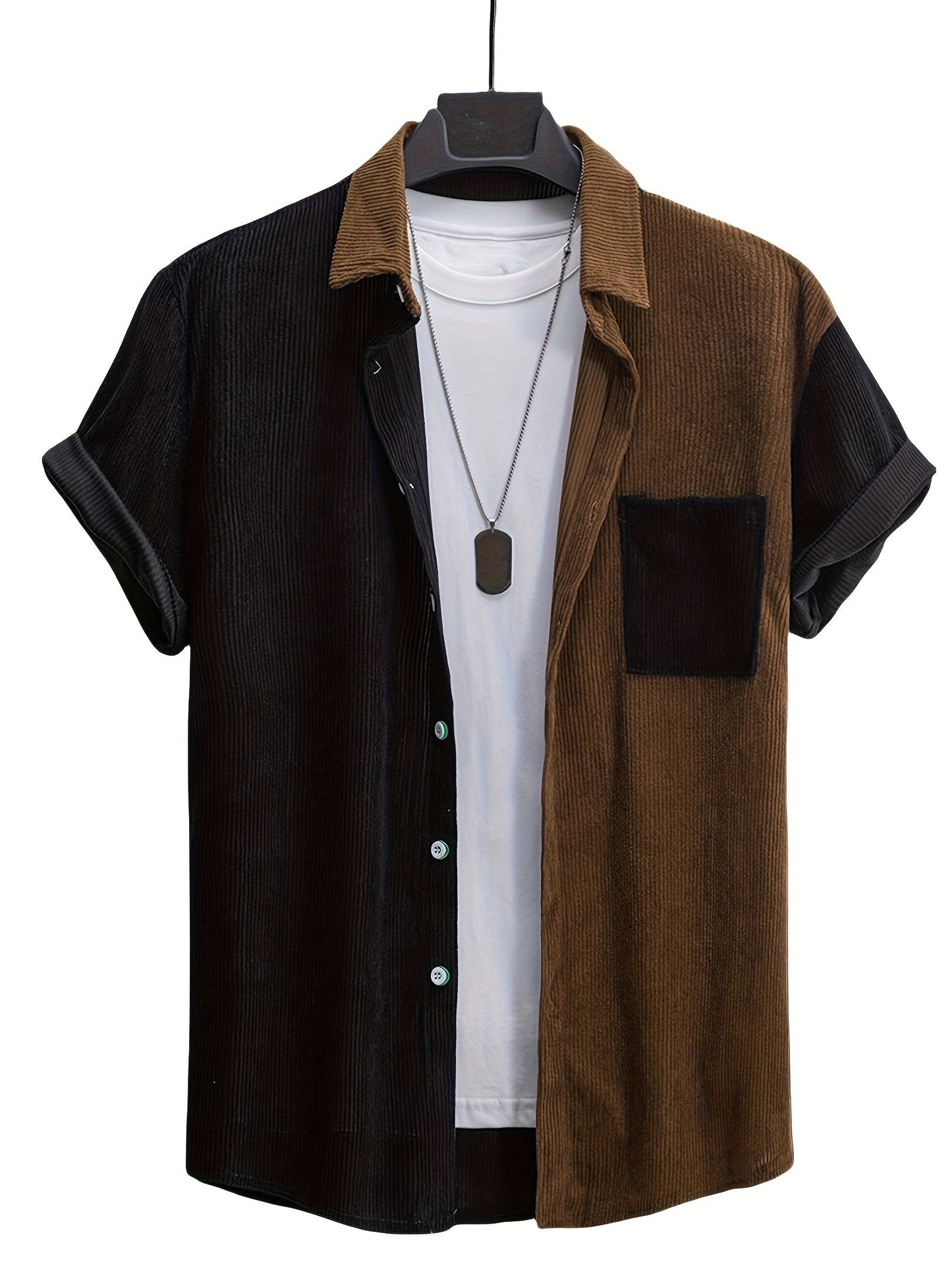 Herren Kurzarm Hemd im modernen Split-Panel Design – Lässiges Button-Down für Freizeit und Alltag