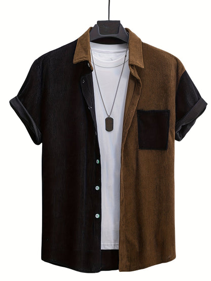 Herren Kurzarm Hemd im modernen Split-Panel Design – Lässiges Button-Down für Freizeit und Alltag