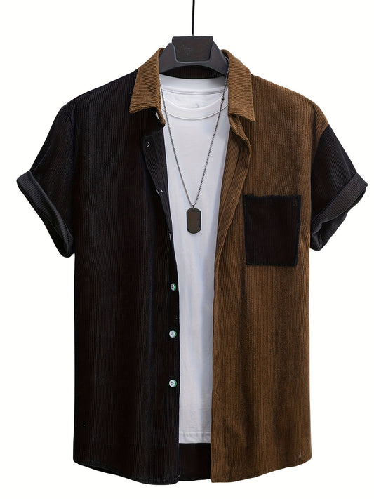 Herren Kurzarm Hemd im modernen Split-Panel Design – Lässiges Button-Down für Freizeit und Alltag