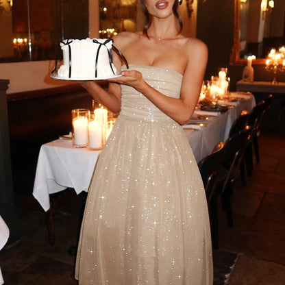 Damen Elegantes Glitzer-Abendkleid mit Trägerlosem Design – Perfekt für Feiern & Besondere Anlässe