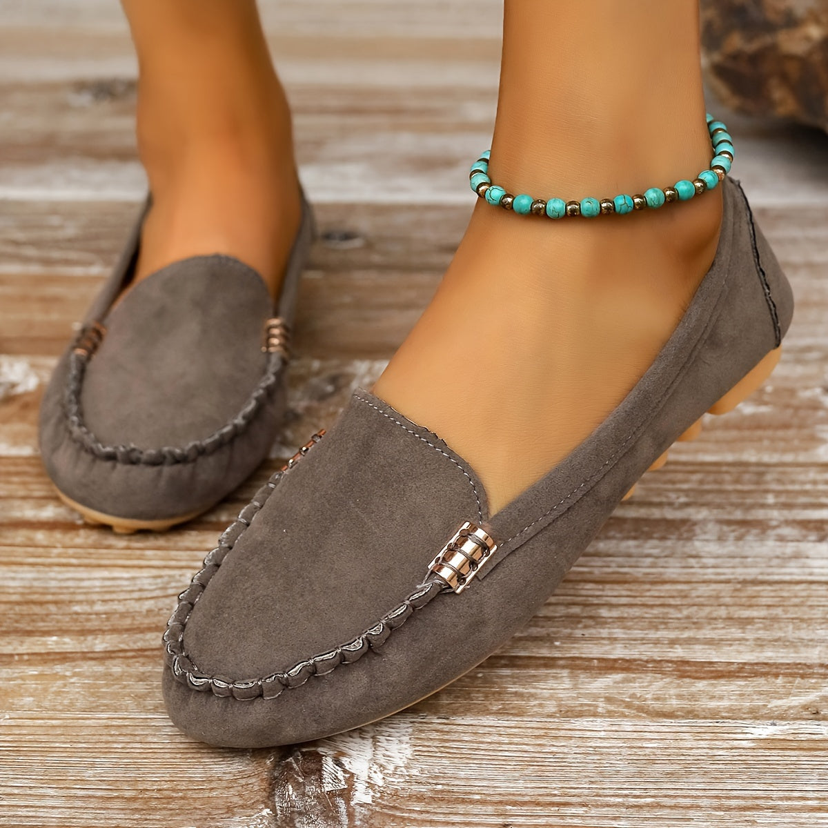 Damen Mokassins Slip-On Bequeme Casual-Loafer Schuhe