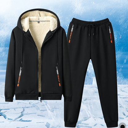 Herren Trainingsanzug gefüttert, Kapuzenjacke mit Reißverschluss & Hose, Blau
