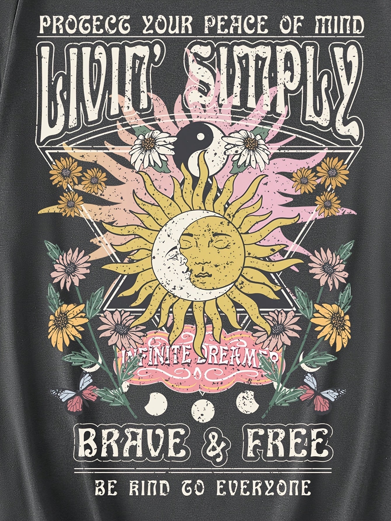 Damen T-Shirt im Boho-Stil mit Sonnendruck und inspirierendem Spruch – Freizeit & Yoga