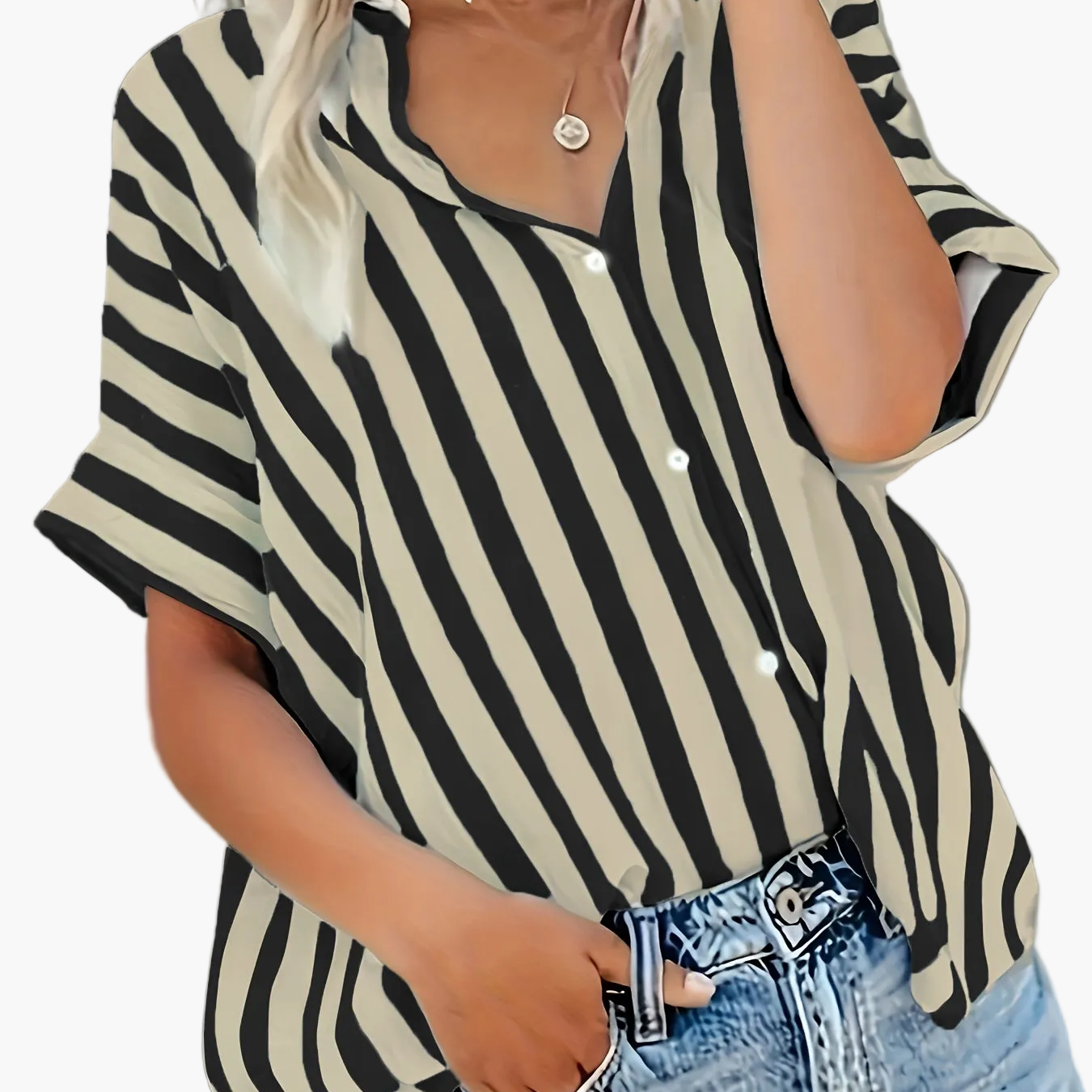 Damen Sommerbluse im Streifen-Look – Lässige Hemdbluse für Freizeit und Urlaub