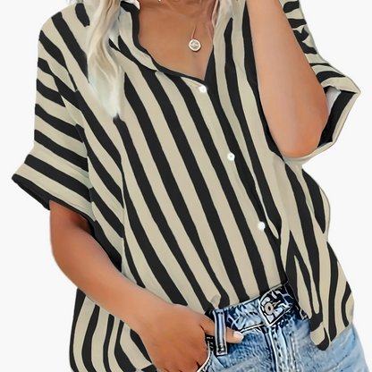 Damen Sommerbluse im Streifen-Look – Lässige Hemdbluse für Freizeit und Urlaub