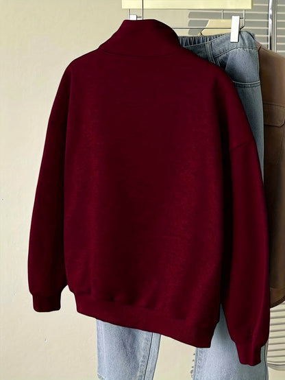 Damen Sweatshirt mit Reißverschluss Brooklyn Print, Langarm und Kragen