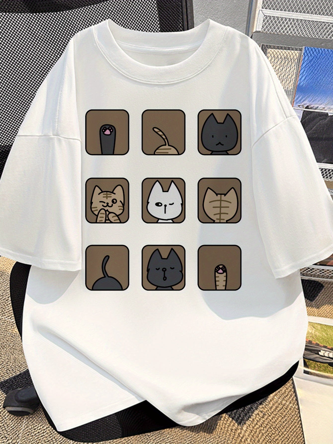 Unisex T-Shirt mit lustigem Katzenmotiv, lockerer Stil, ideal für Alltag & Freizeit