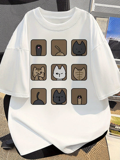 Unisex T-Shirt mit lustigem Katzenmotiv, lockerer Stil, ideal für Alltag & Freizeit