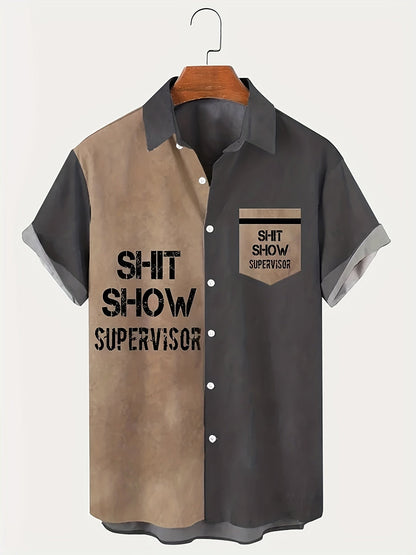 Herren Vintage Kurzarmhemd – Humorvolles „Shit Show Supervisor“ Statement, Freizeit & Party