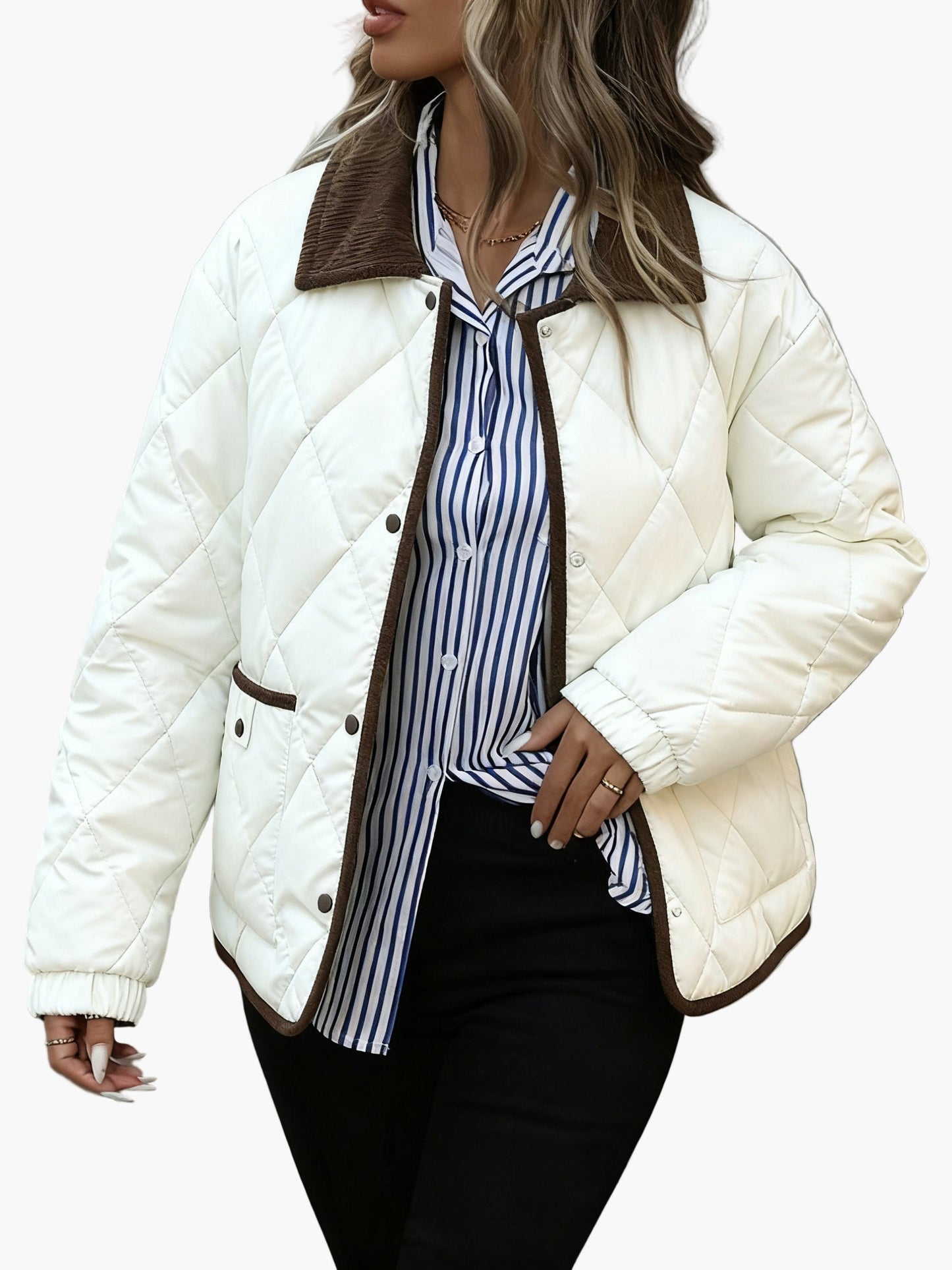 Damen Steppjacke im Vintage-Stil mit Taschen – Elegante Übergangsjacke für Alltag und Freizeit