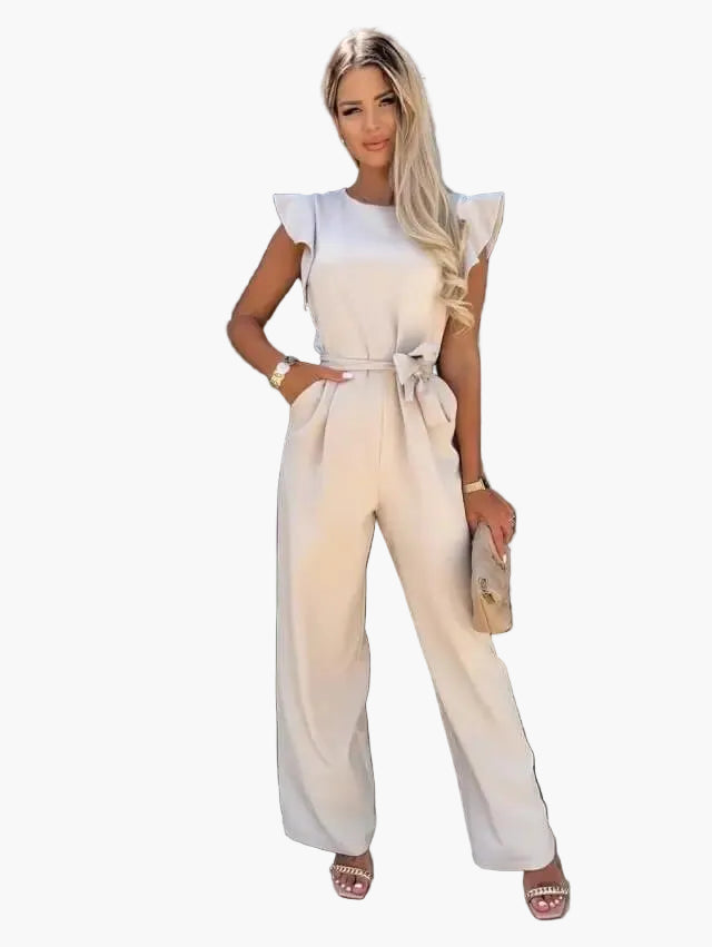 Damen Jumpsuit Elegant mit Gürtel und Volantärmeln – Modischer Einteiler für Büro & Freizeit