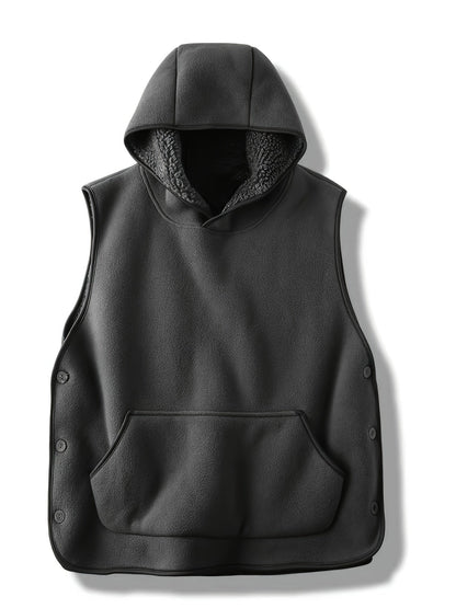 Unisex Kapuzenweste mit Kängurutasche und seitlichen Knöpfen, gefütterte Kapuze