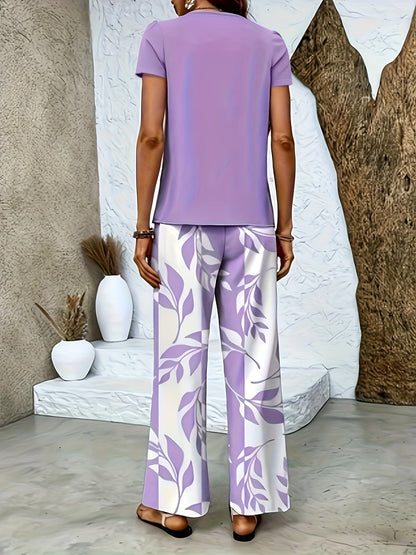 Damen Sommer Set Elegant Zweiteiler mit Weiten Hosen und Kurzarmshirt – Perfekt für Freizeit und Urlaub
