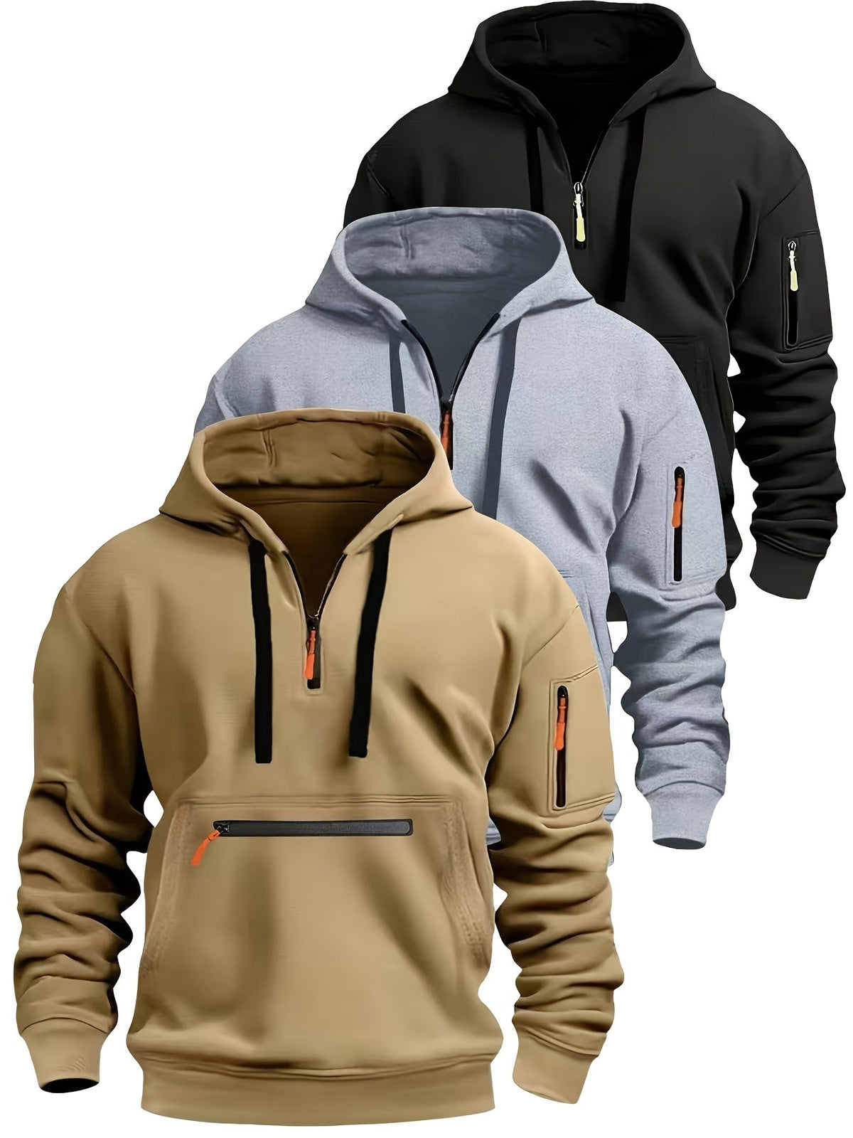 Herren Hoodie mit Reißverschluss und Taschen Kapuzenpullover