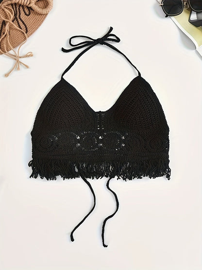 Damen Boho Häkel-Bralette Haltertop für Festivals und Strand