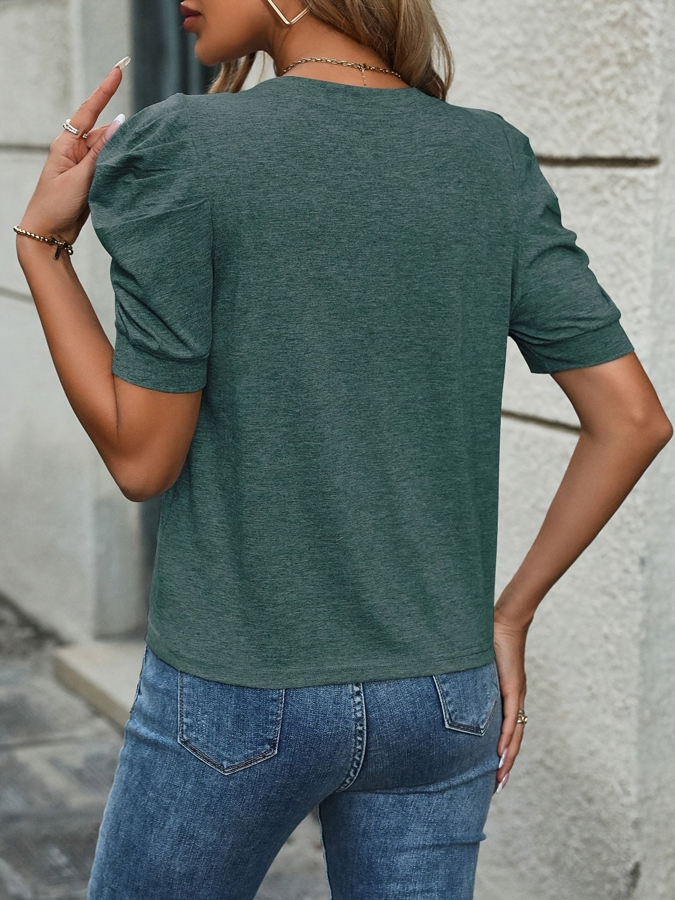 Damen Elegantes T-Shirt mit Puffärmeln für Alltag und Freizeit