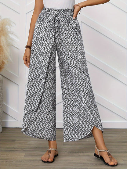 Damen Weite Bein Hose mit geometrischem Muster – Eleganter Sommer-Look für Freizeit und Alltag
