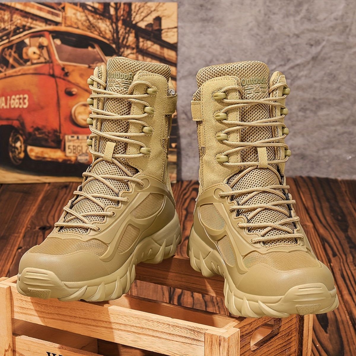 Unisex Outdoor-Stiefel Wanderstiefel mit Schnürung in Beige/Schwarz