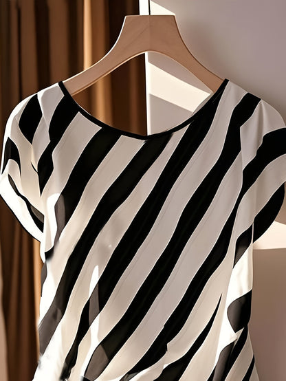 Damen Bluse mit Boho-Muster und asymmetrischem Knoten – Lässiger Sommer-Style