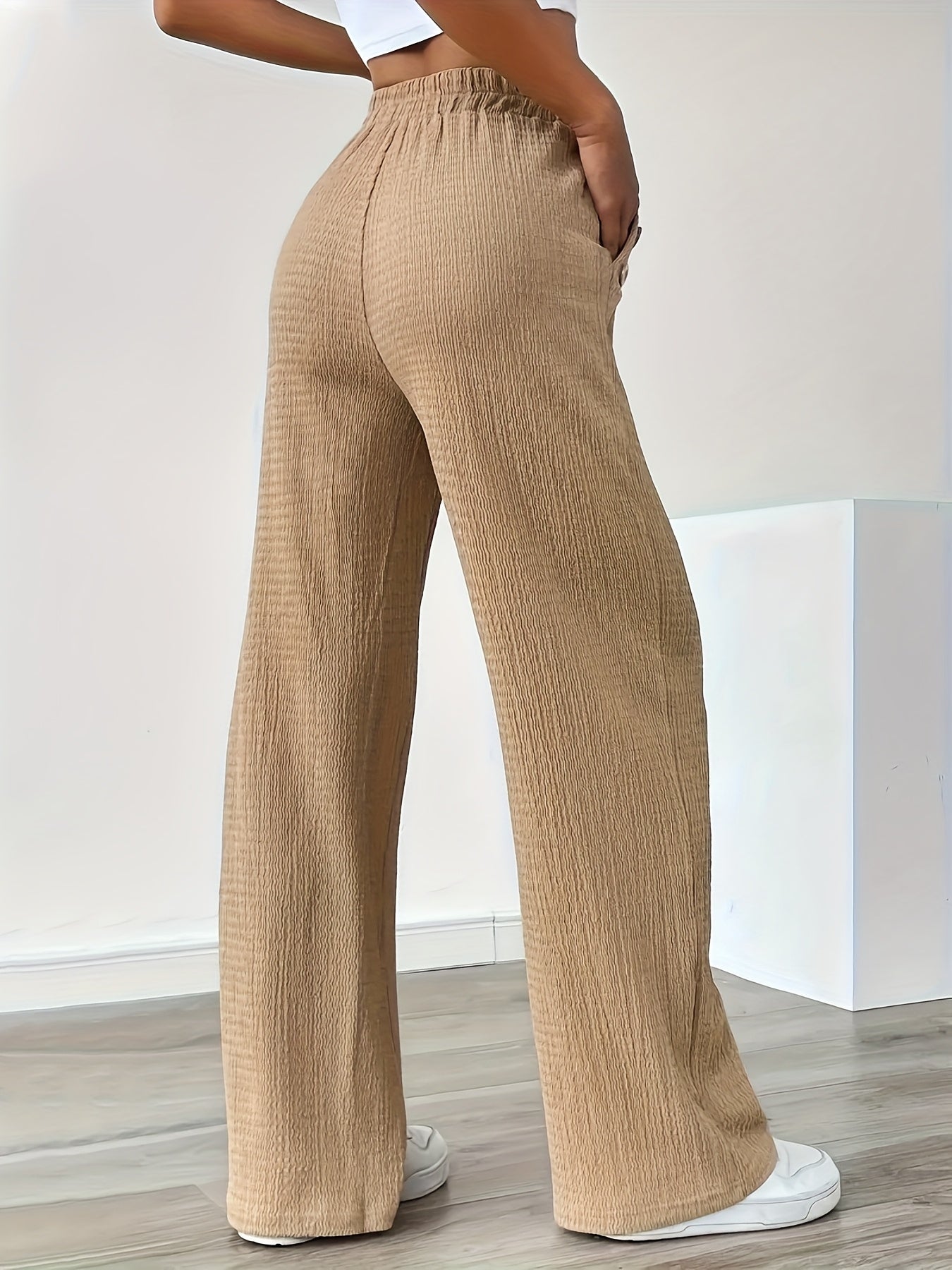 Damen Freizeithose mit weitem Bein und Knopfdetails – Bequeme Lounge- und Streetwear