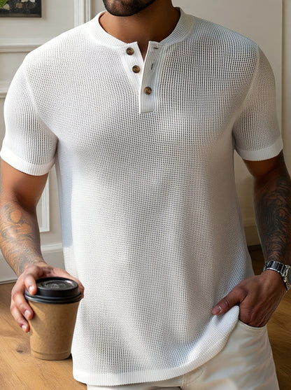 Herren Henley T-Shirt Kurzarm im modernen Strick-Look für Freizeit und Alltag