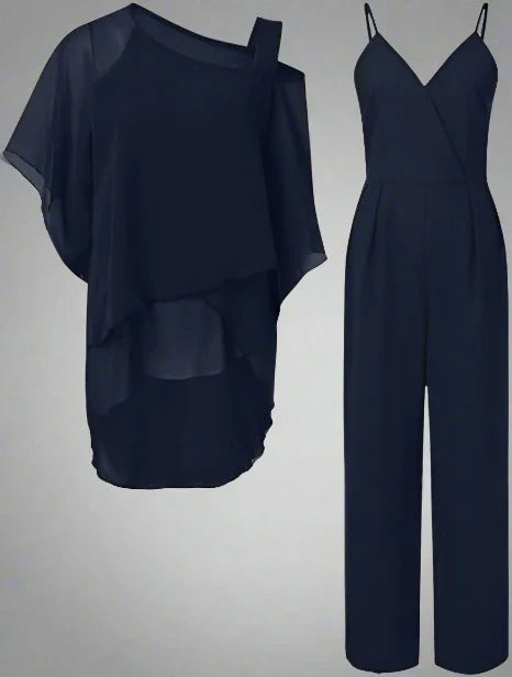 Damen Elegantes Zweiteiler Set – Asymmetrisches Chiffon Outfit für Büro & Alltag
