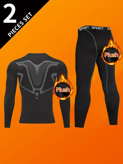 Sportliches Thermounterwäsche-Set Herren Kompressions-Shirt & Hose Schwarz