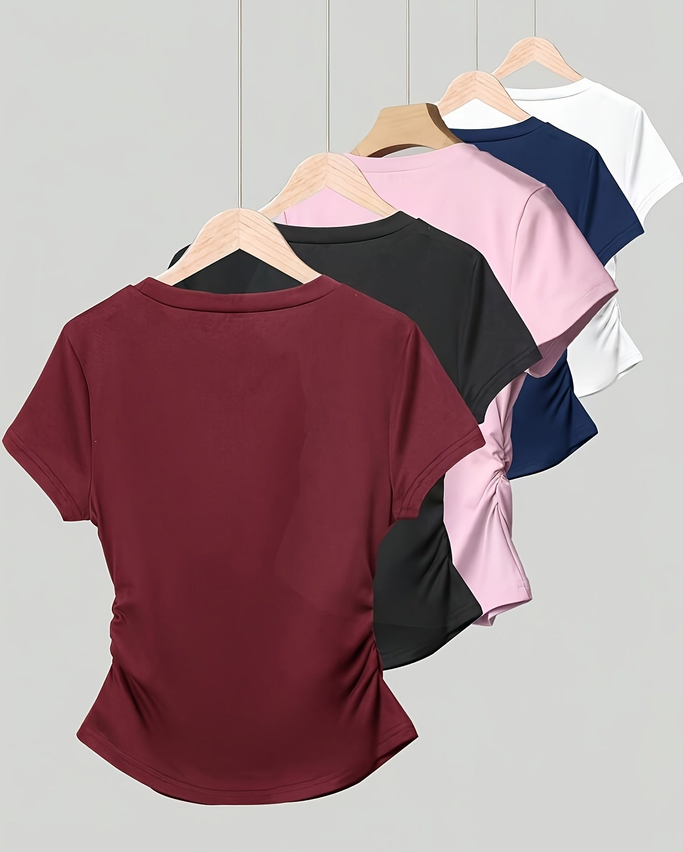 Damen Basic T-Shirt mit Raffung und Rundhalsausschnitt – Alltag & Freizeit