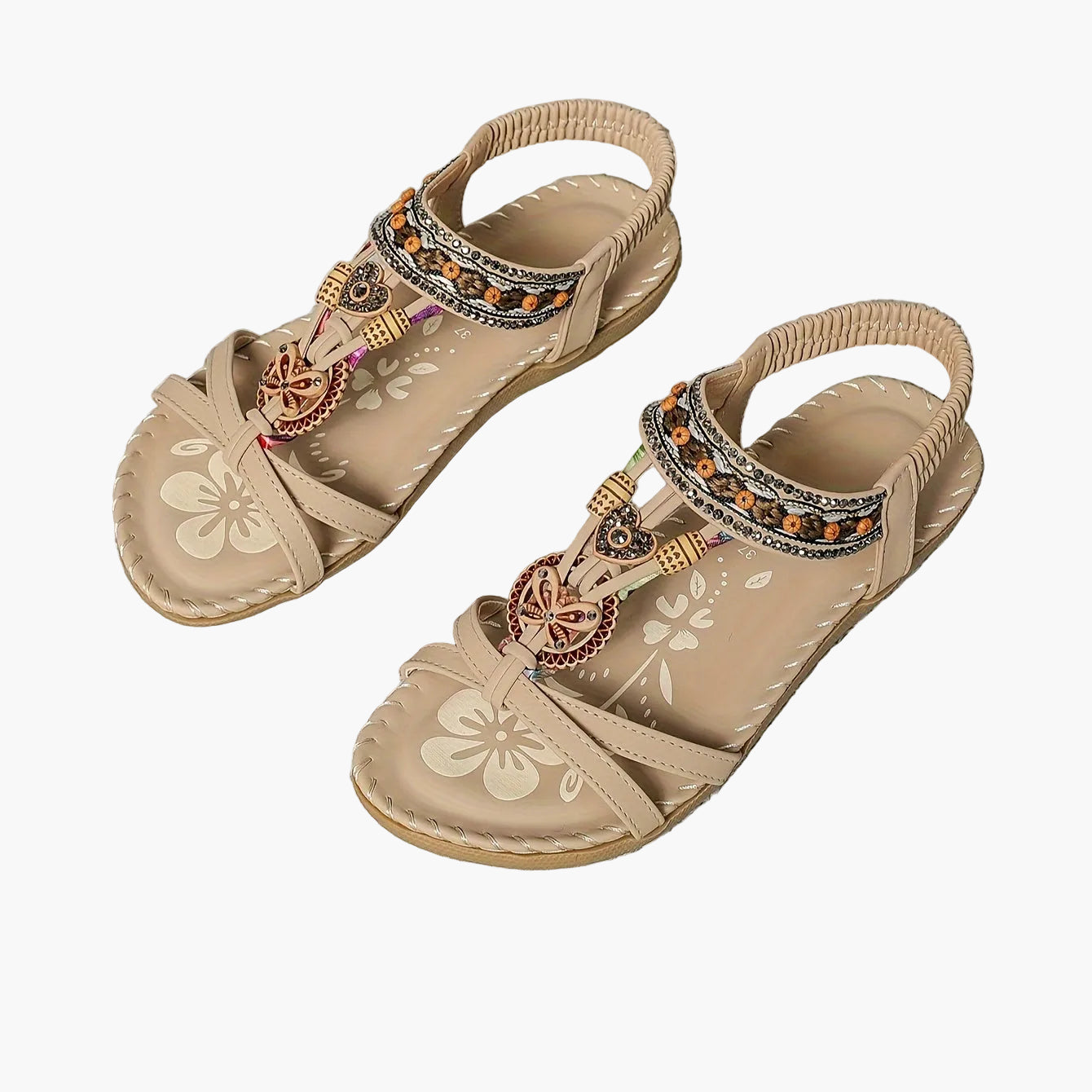 Damen Boho Sandalen mit Schmuckelementen – Bequeme Freizeitschuhe für Sommer & Urlaub