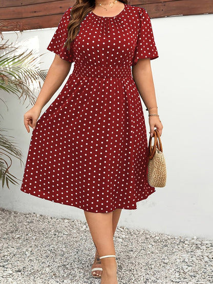 Damen Polka Dot Kleid Elegant Sommer Freizeit Midi Fit & Flare