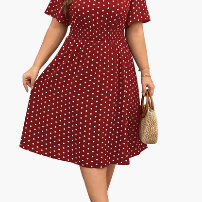 Damen Polka Dot Kleid Elegant Sommer Freizeit Midi Fit & Flare