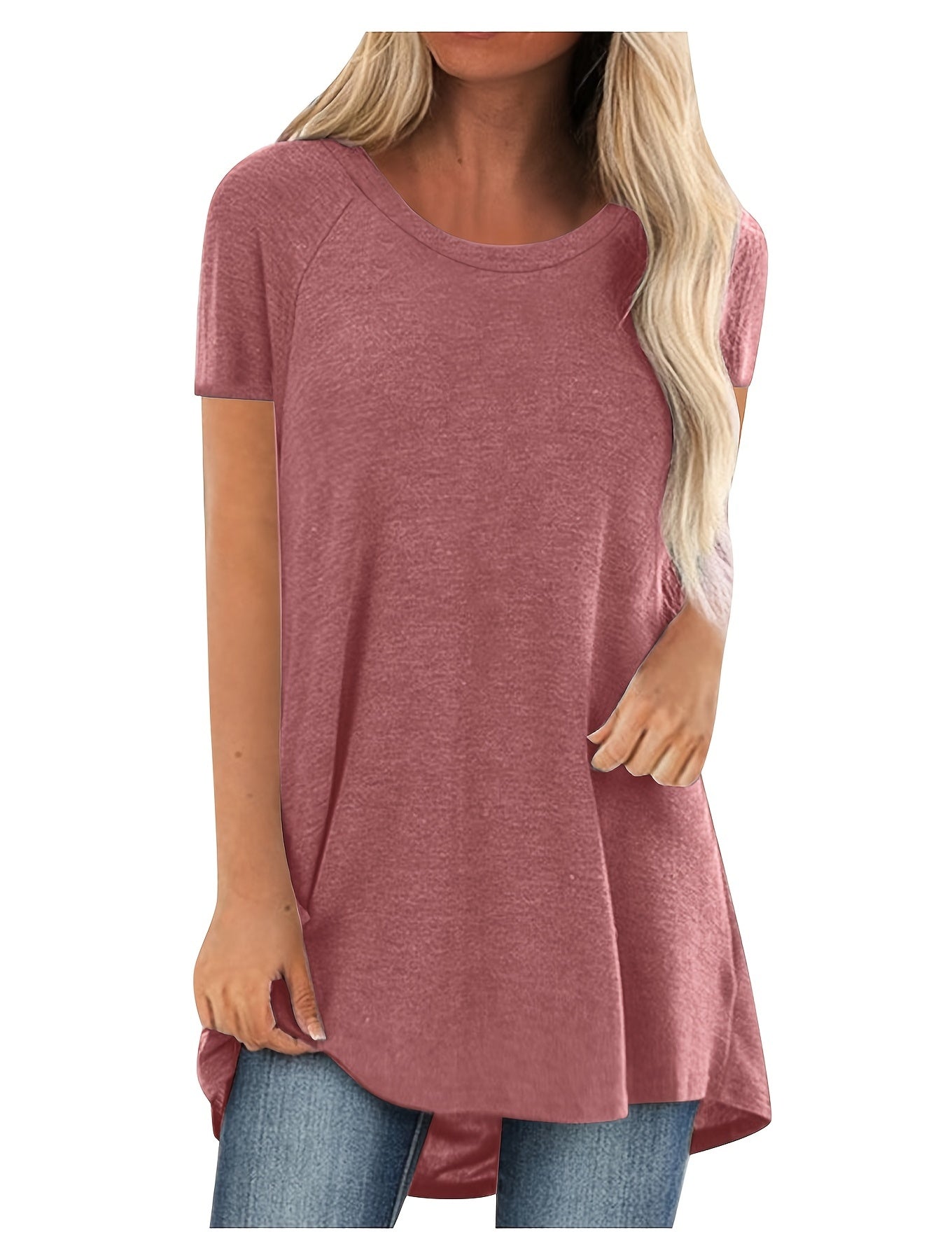 Damen Tunika T-Shirt mit kurzen Ärmeln und lockerem Schnitt – Bequemes Freizeit-Oberteil für Alltag und Büro