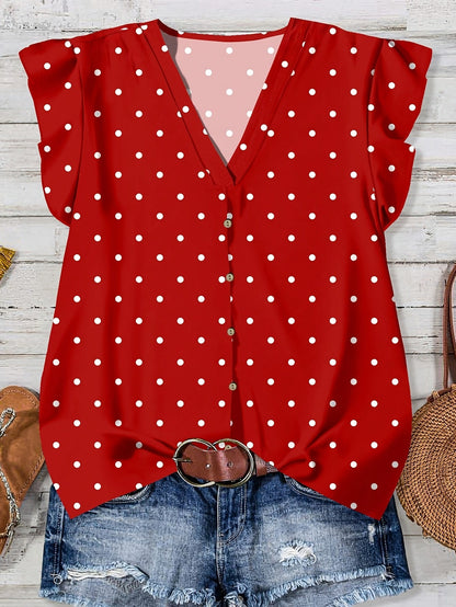 Damen Sommer Bluse mit Herzmuster und Knopfleiste – Verspielte Freizeitmode für den Alltag