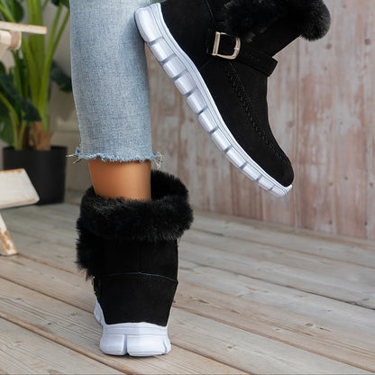 Damen Winterstiefeletten mit Futter, Schnalle und Kunstpelzbesatz